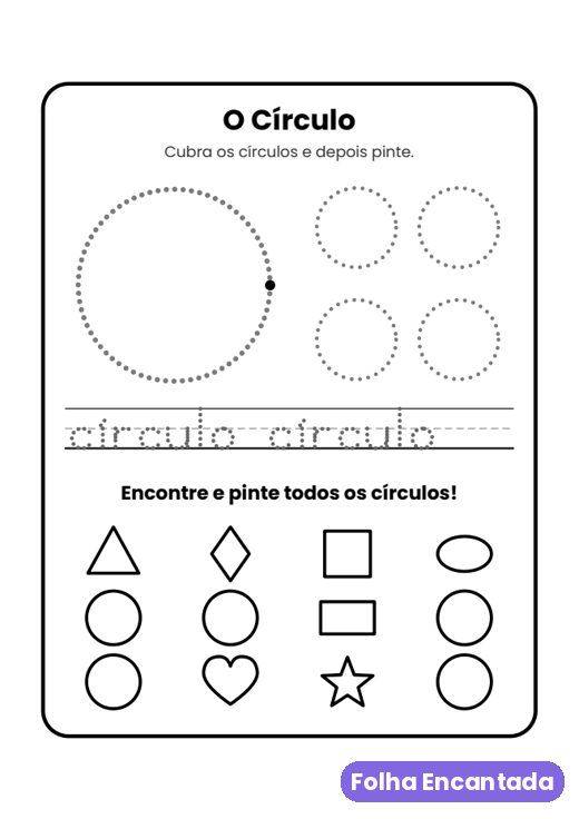 Página do círculo com formas para cobrir e pintar